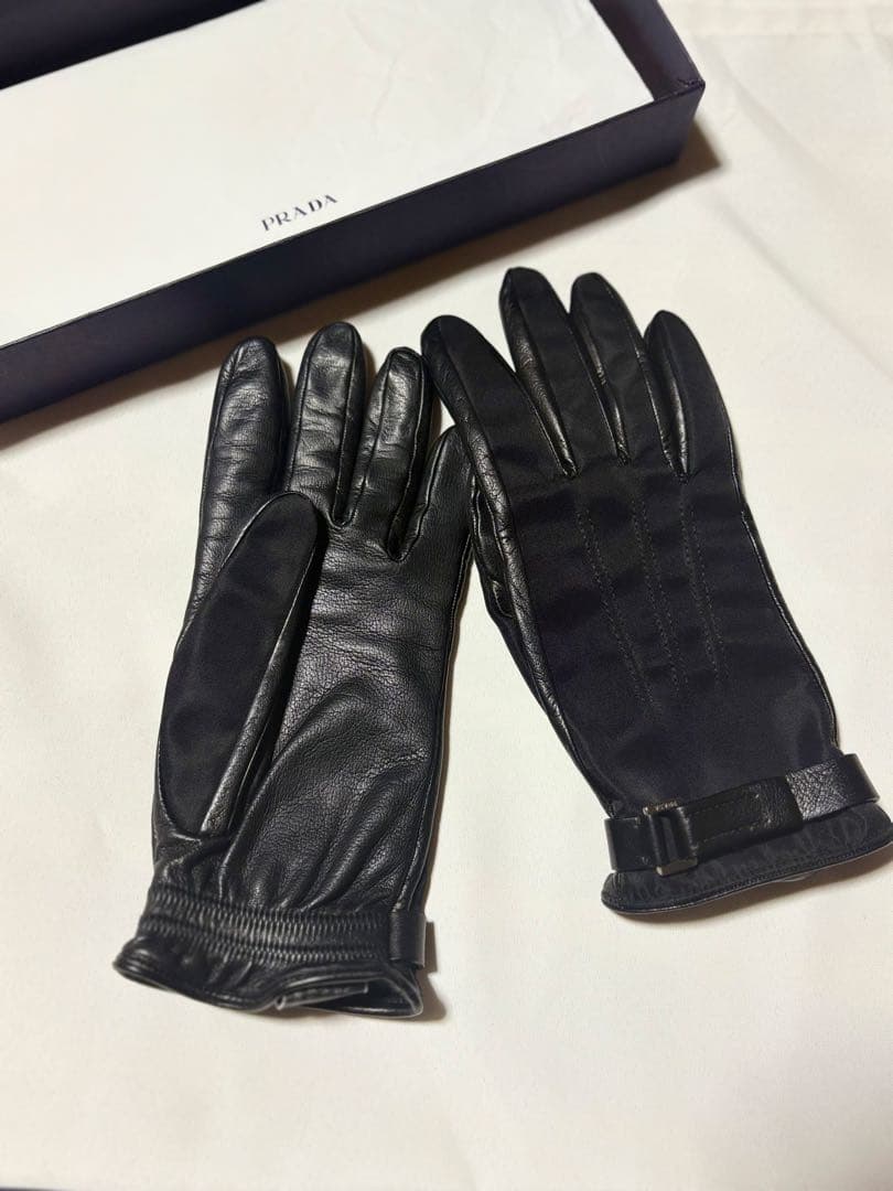 プラダ レザーナイロングローブ ブラック サイズ7.5