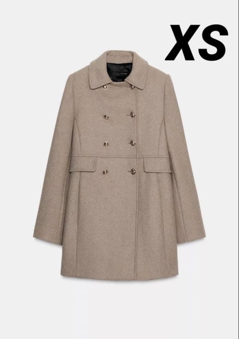 ZARA ウール混紡ショート丈ダブルブレストコート ライトミンク XS