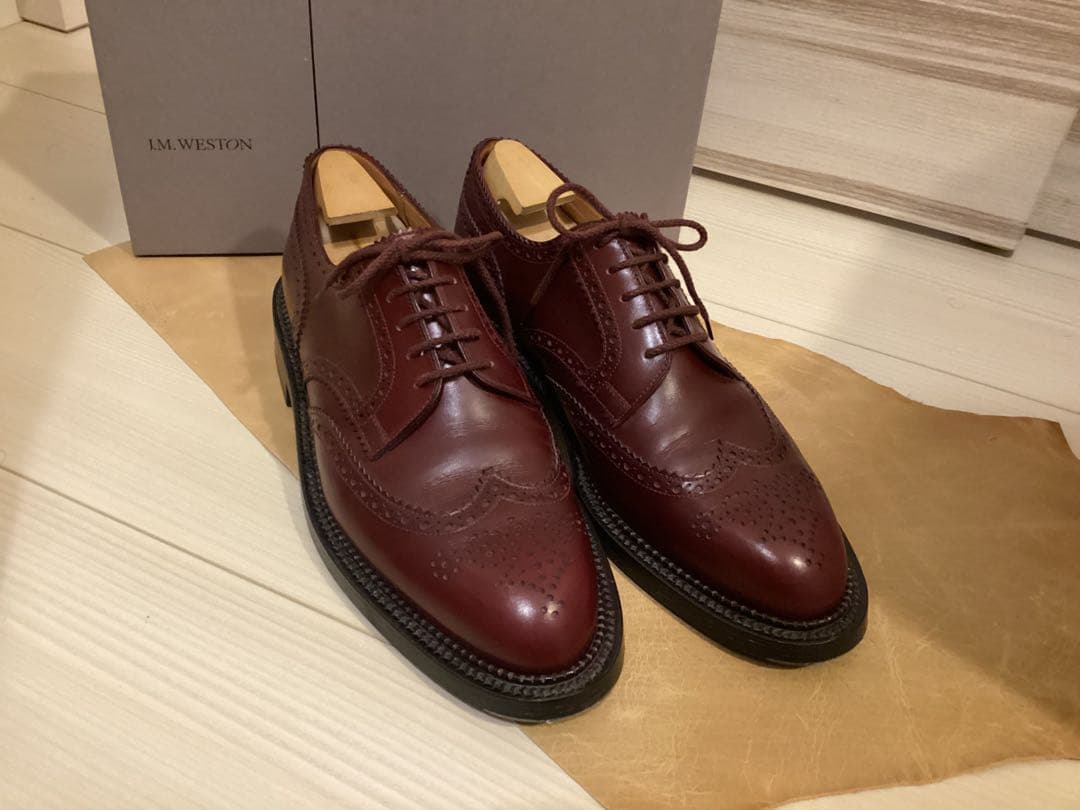 美品jm weston フルブローグ　バーガンディ　サイズ5.5D