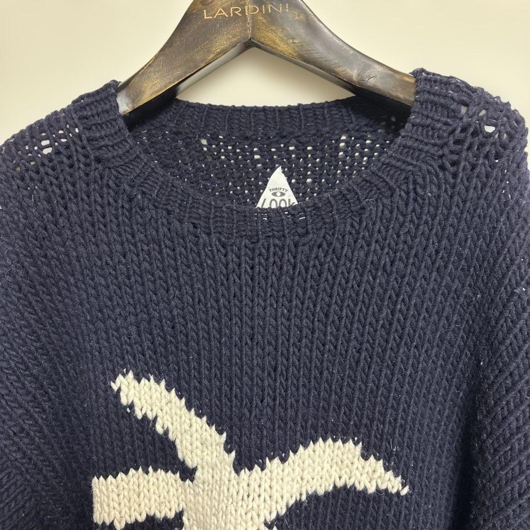 THRIFTY LOOK ネイビー パームツリーセーター M