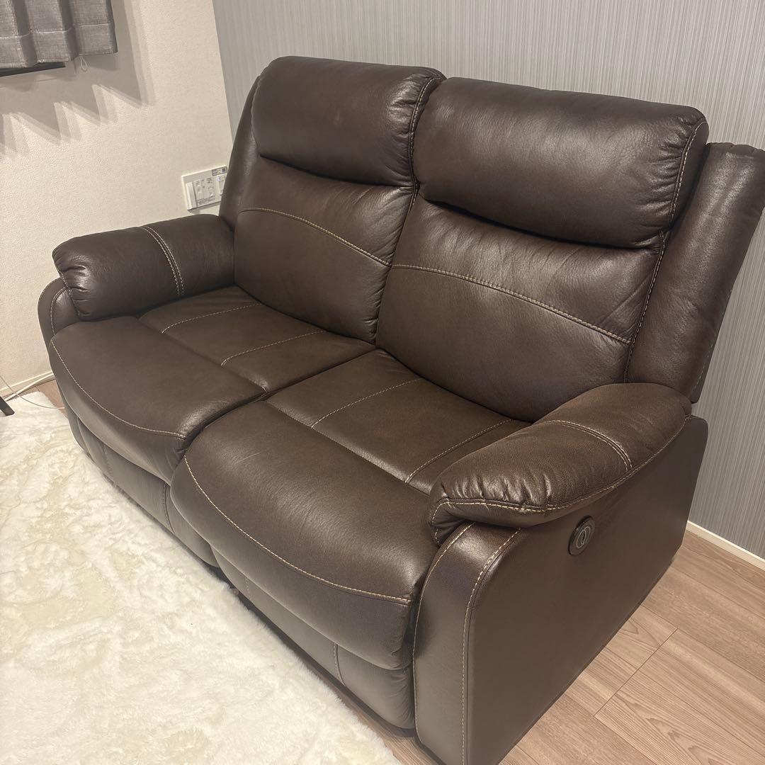 ブラウンリクライニングソファ 2人掛け
