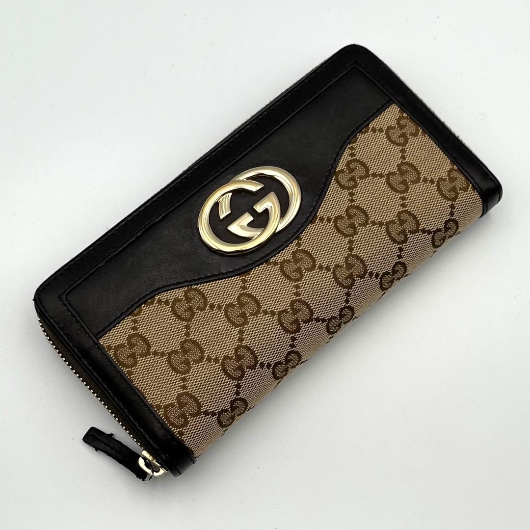 GUCCI GG 長財布 キャンバス　インターロッキング　ラウンドファスナー