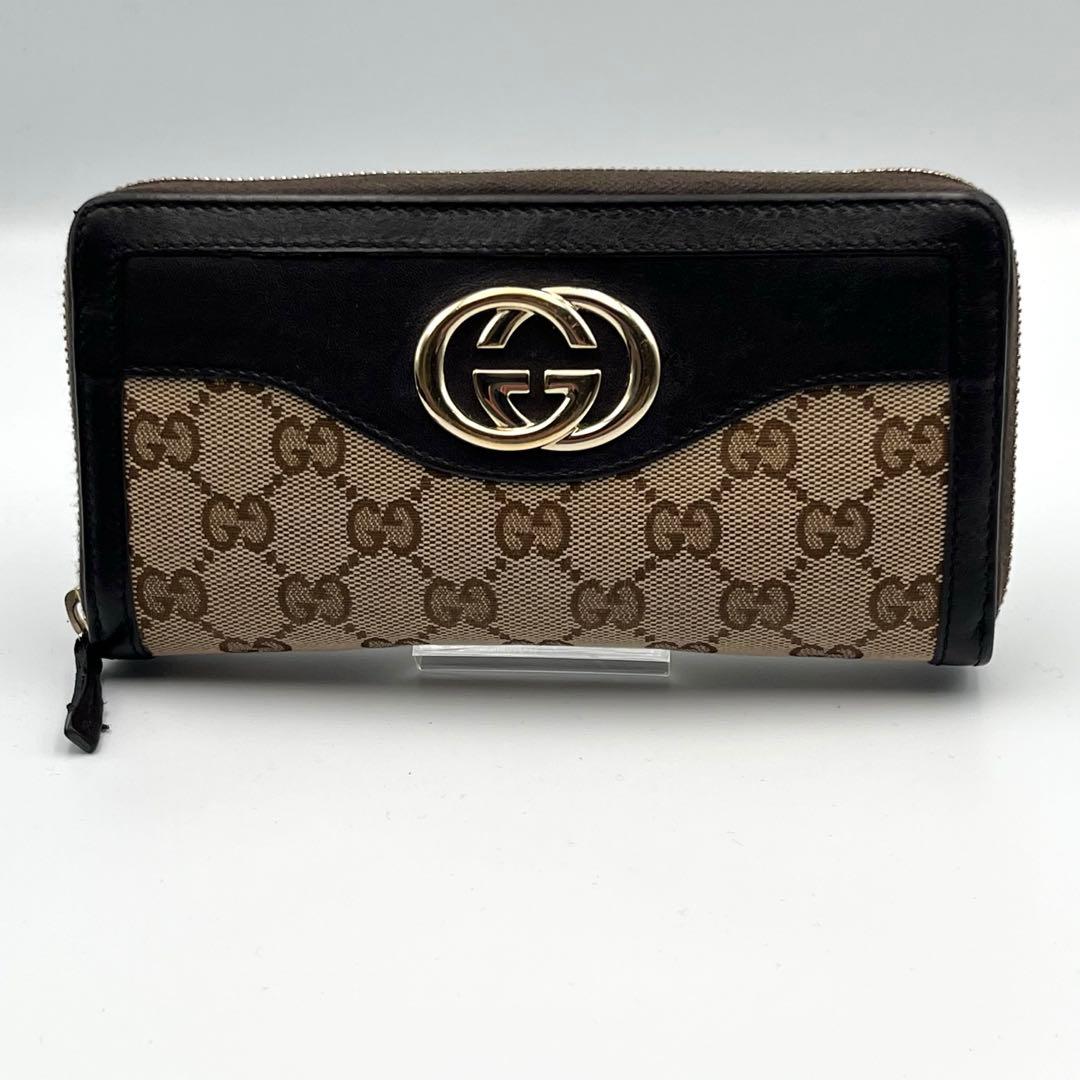 GUCCI GG 長財布 キャンバス　インターロッキング　ラウンドファスナー