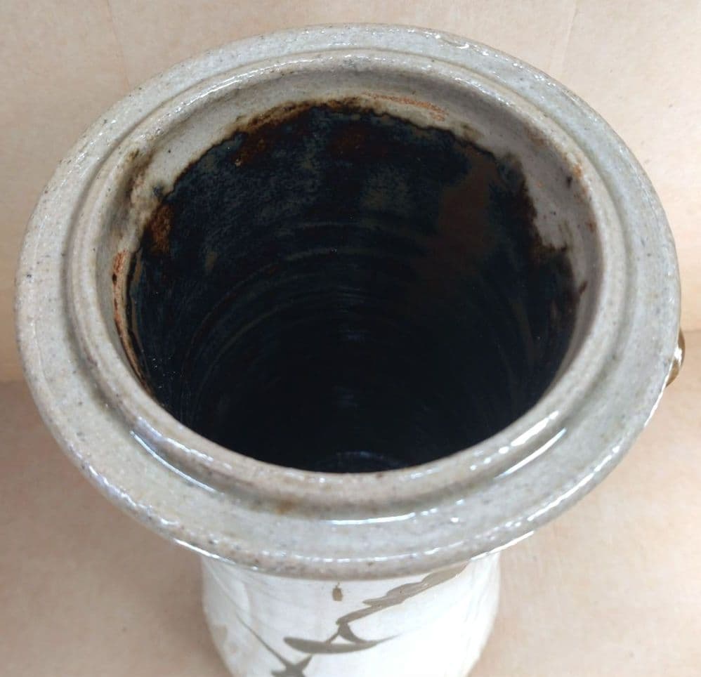 【本物保証】浜田庄司(濱田庄司）刷毛目花生(鉄絵花生）共箱 人間国宝 益子焼