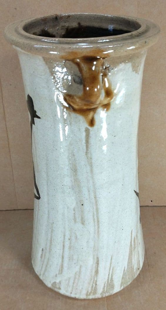 【本物保証】浜田庄司(濱田庄司）刷毛目花生(鉄絵花生）共箱 人間国宝 益子焼