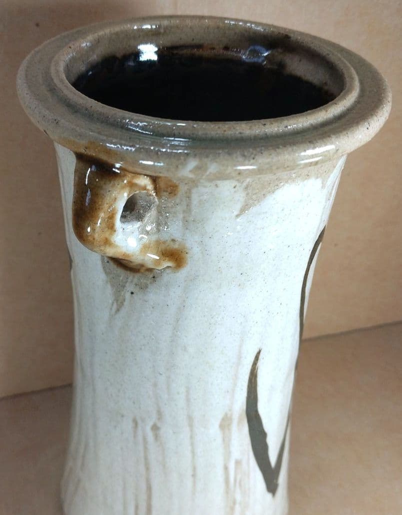 【本物保証】浜田庄司(濱田庄司）刷毛目花生(鉄絵花生）共箱 人間国宝 益子焼