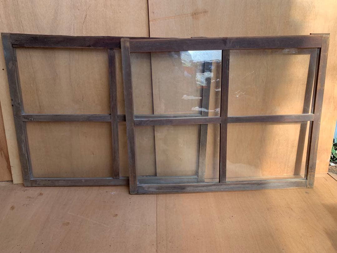 戦前　古い木枠ゆらゆらガラス戸4分割2枚組　建具古家具仕切り古民家