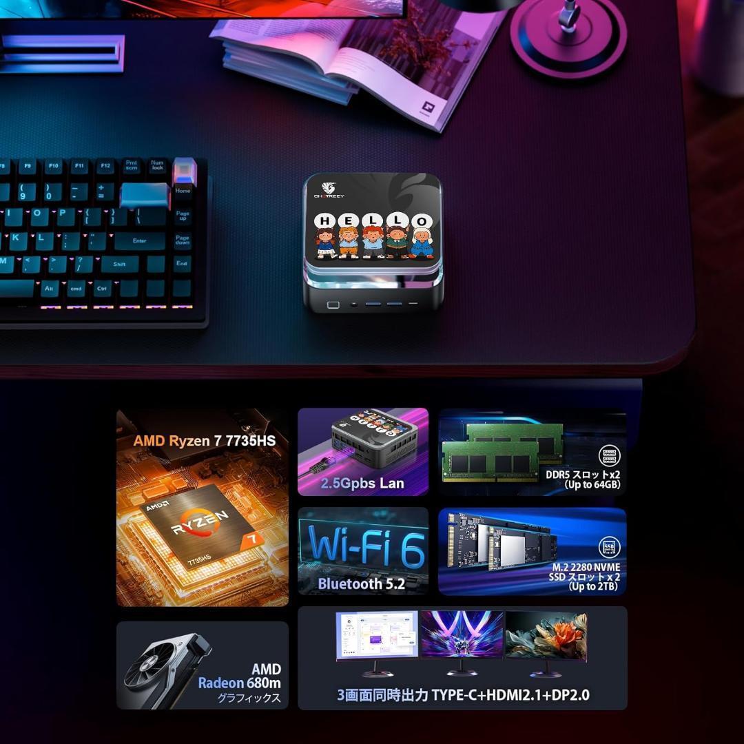 Ryzen 7 7735HS 8コア/16スレッド 最大4.75GHz ミニPC