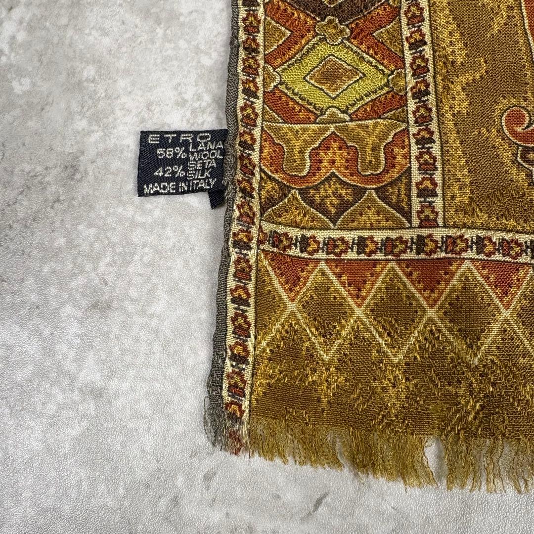 エトロ　エトロ　ストール　マフラー　ウール　WOOL シルク　ブラック　ブラウン