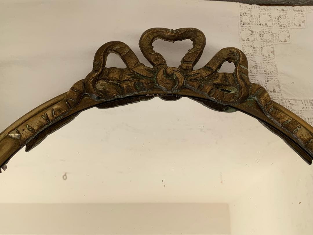 フランス　蚤の市　リボン装飾　ミラー　鏡　ブロカント