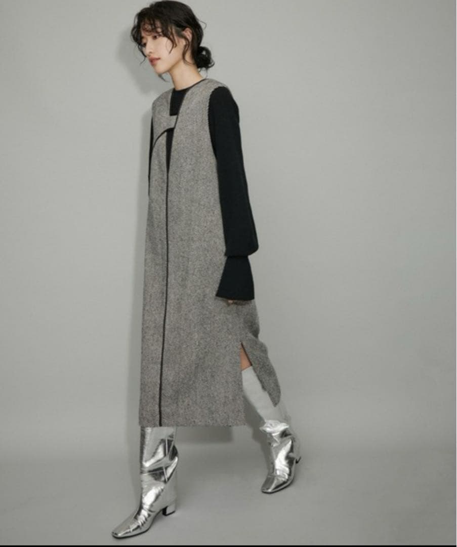 美品　アダムエロペ 2WAYツィードジャンパースカート ワンピース　ブラック