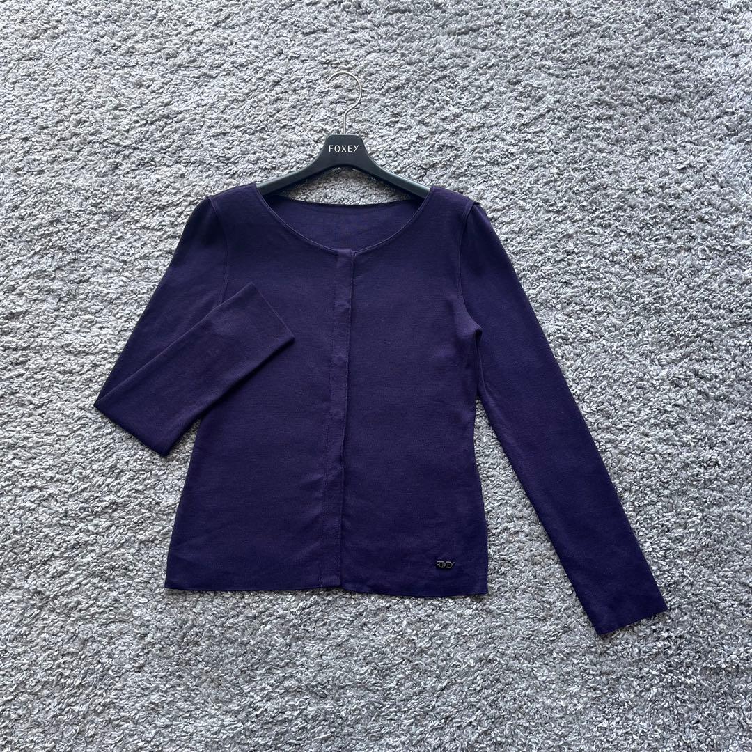 FOXEY NY 40 パープル グレースウール カーディガン