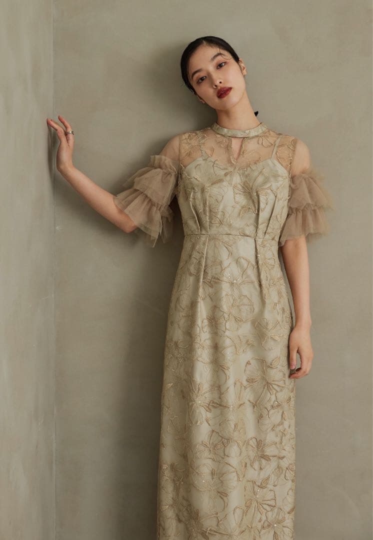 スパンコール刺繍レースドレス 結婚式 オケージョンドレス