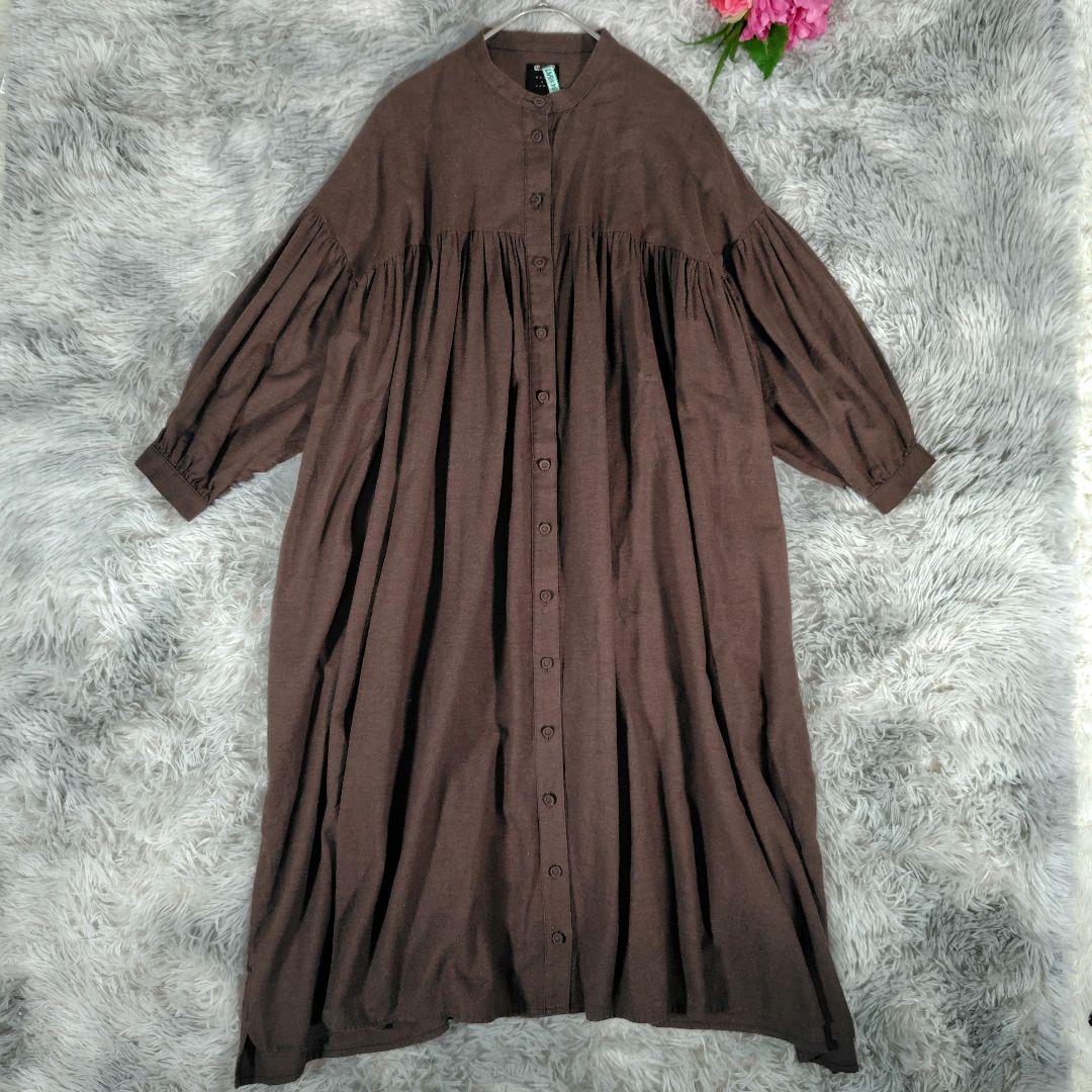 オオカミとフクロウ◎ロングワンピース シャツワンピース 七分袖 ゆったりサイズ