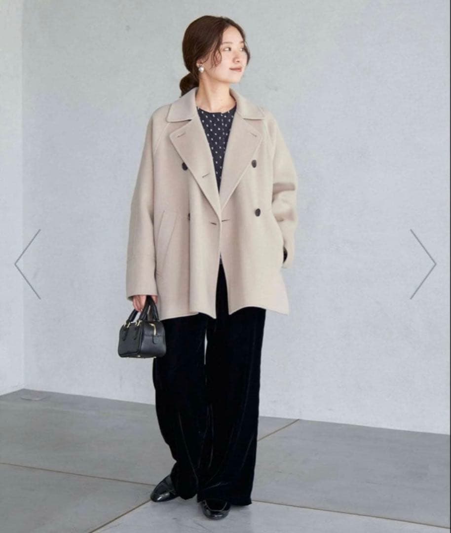 IENAイエナスーパー160ダブルフェイスショートコート36ベージュiena