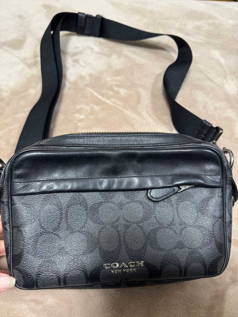 COACH レザー ショルダーバッグ　 グブラック/グレー