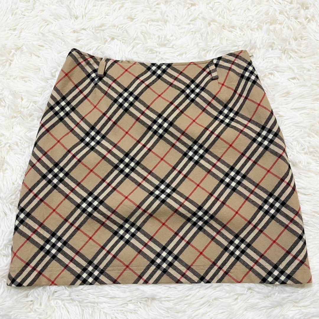 バーバリーブルーレーベル ノバチェックウールスカート 総柄 M(38) ベージュ