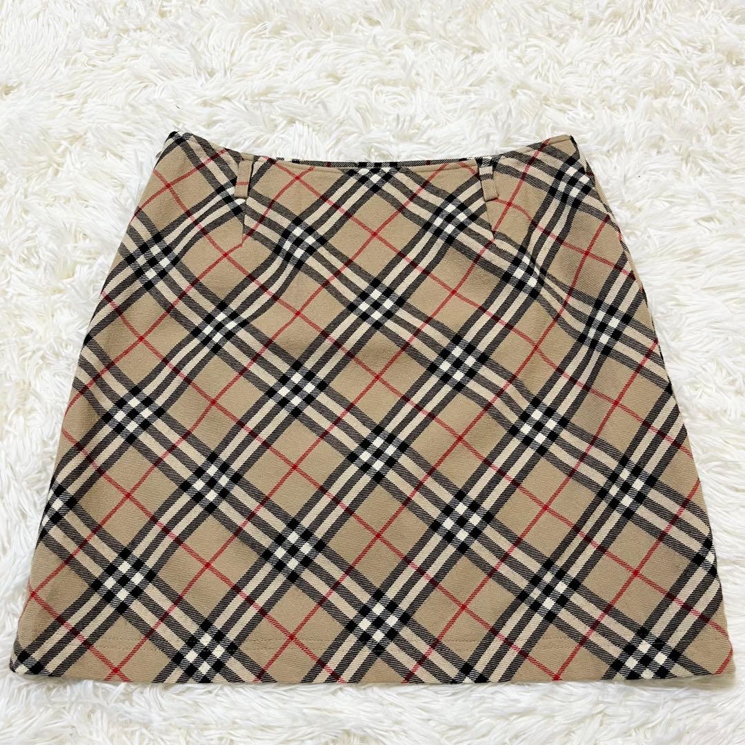 バーバリーブルーレーベル ノバチェックウールスカート 総柄 M(38) ベージュ