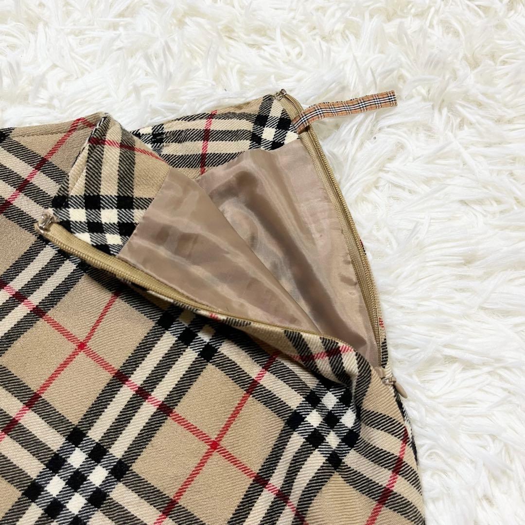 バーバリーブルーレーベル ノバチェックウールスカート 総柄 M(38) ベージュ