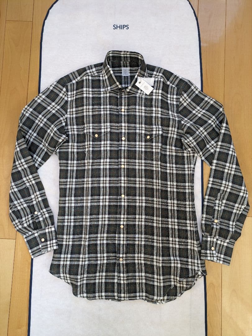 未使用　eleventy イレブンティ リネンシャツ 40 タータンチェック