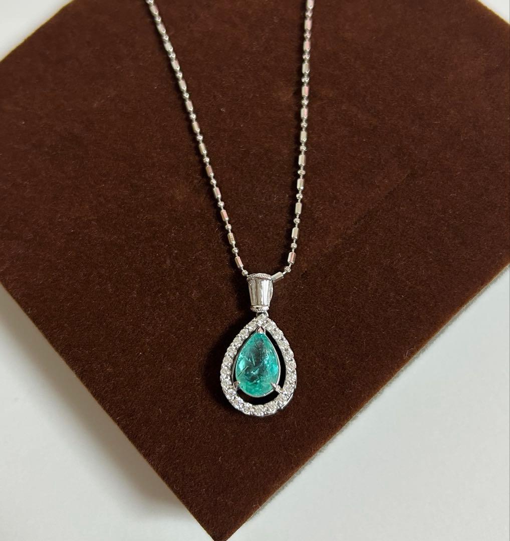 【さらにお値下げ中】Pt.850 天然石パライバトルマリンネックレス【鑑別書】