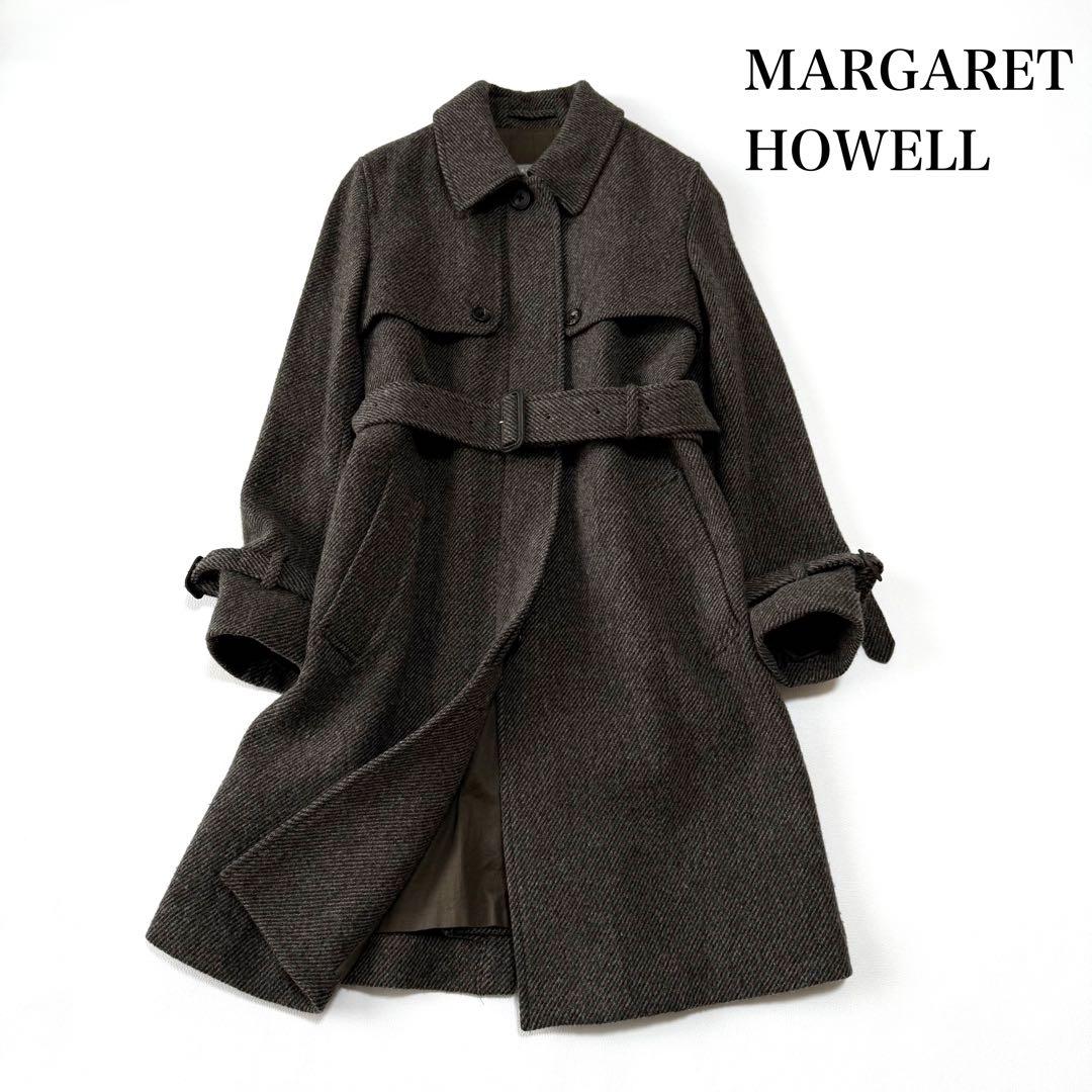極美品✨ マーガレットハウエル　ヘリンボーン　上質ウールコート　ミドル丈　ベルト