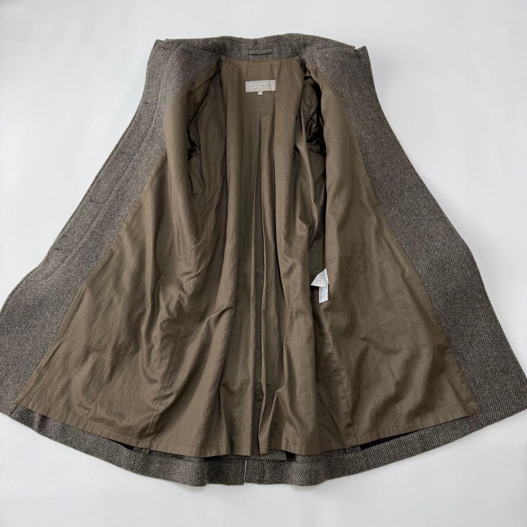 極美品✨ マーガレットハウエル　ヘリンボーン　上質ウールコート　ミドル丈　ベルト