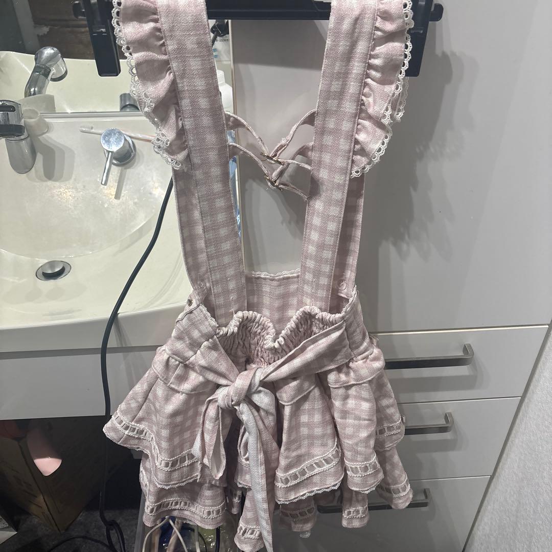 lizlisa はしごリボンギンガムティアードスカパン ピンク