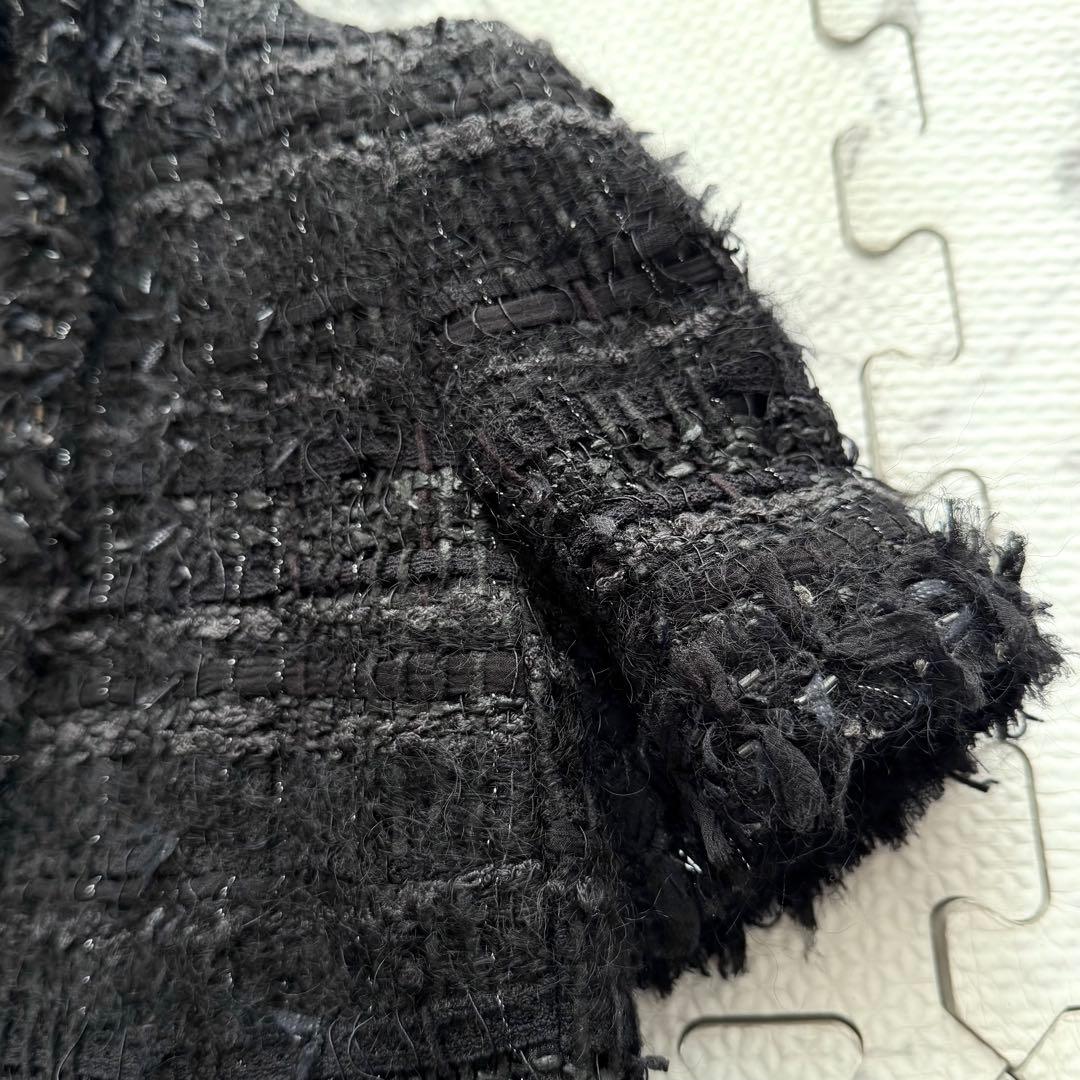 美品✨CHANEL ツイード 半袖 ノーカラージャケット ココマーク金具 05A