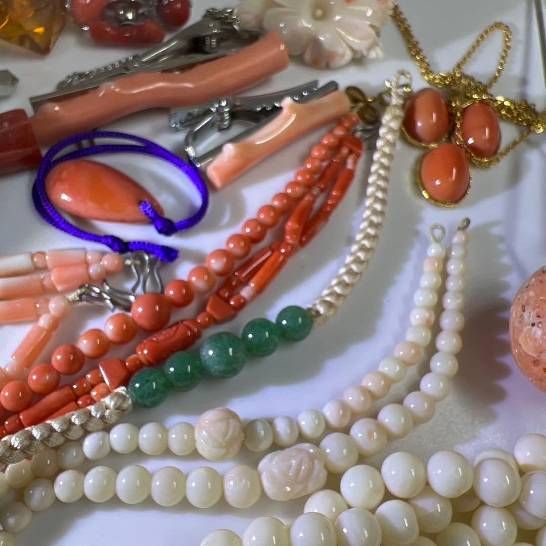 本赤珊瑚　ネックレス色々　袋込267g 東Y8-0122☆2F