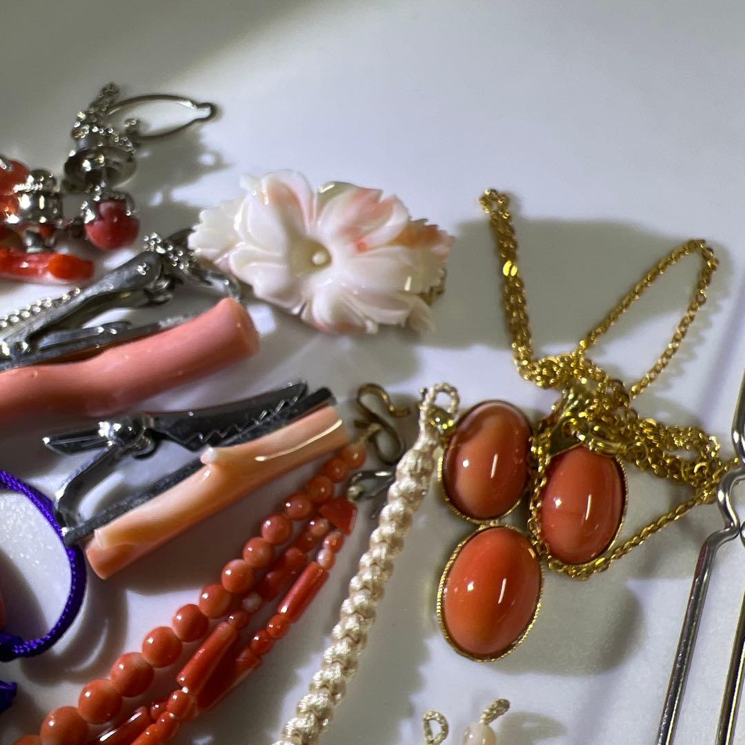 本赤珊瑚　ネックレス色々　袋込267g 東Y8-0122☆2F