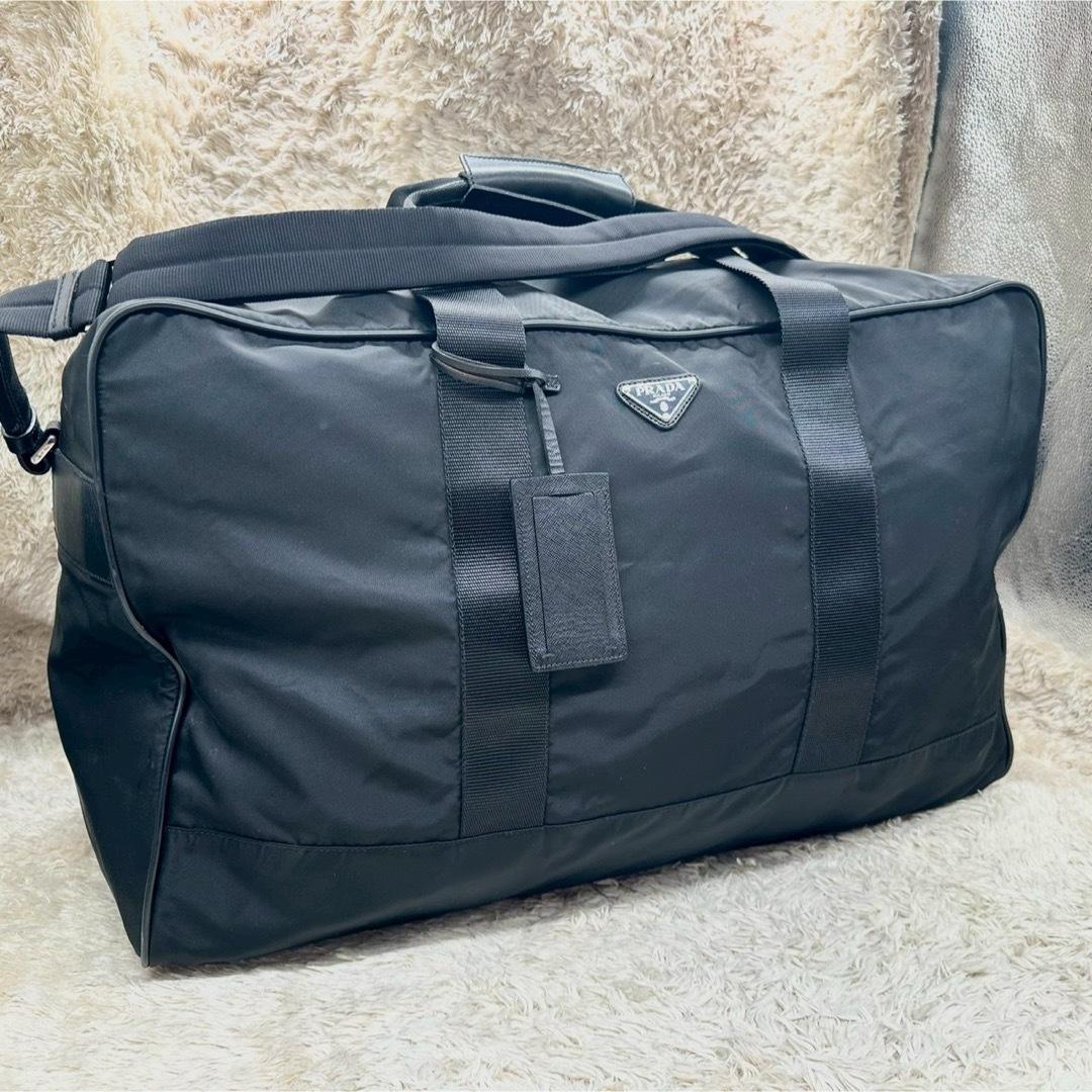 【美品】プラダ ボストンバッグ ブラック ナイロン 三角ロゴ ユニセックス