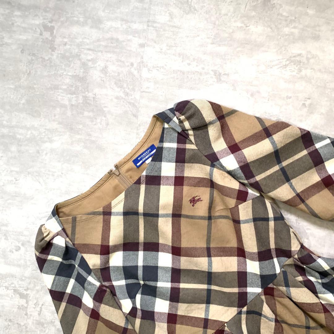 チェック柄長袖ワンピース