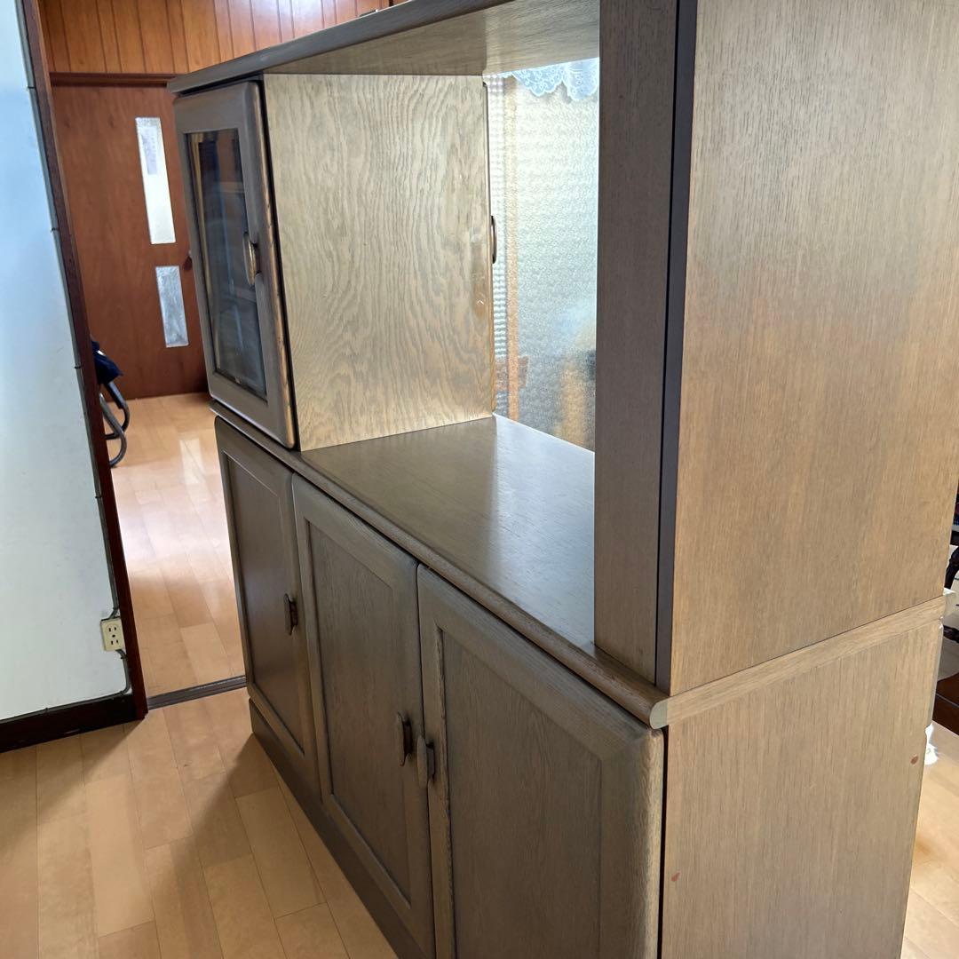 木製 食器棚 引き出し付き両面収納キッチンカウンター