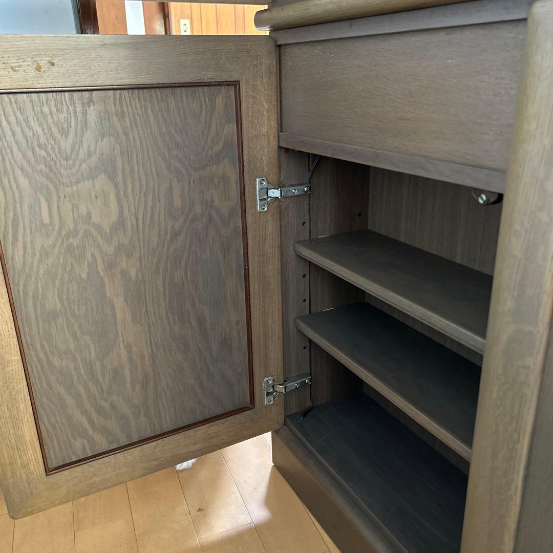 木製 食器棚 引き出し付き両面収納キッチンカウンター