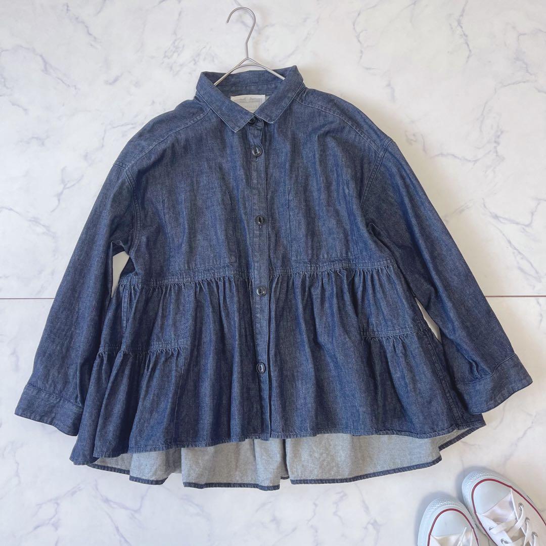 【美品】BEARDSLEYデニム フリル ティアード ブラウス インディゴ