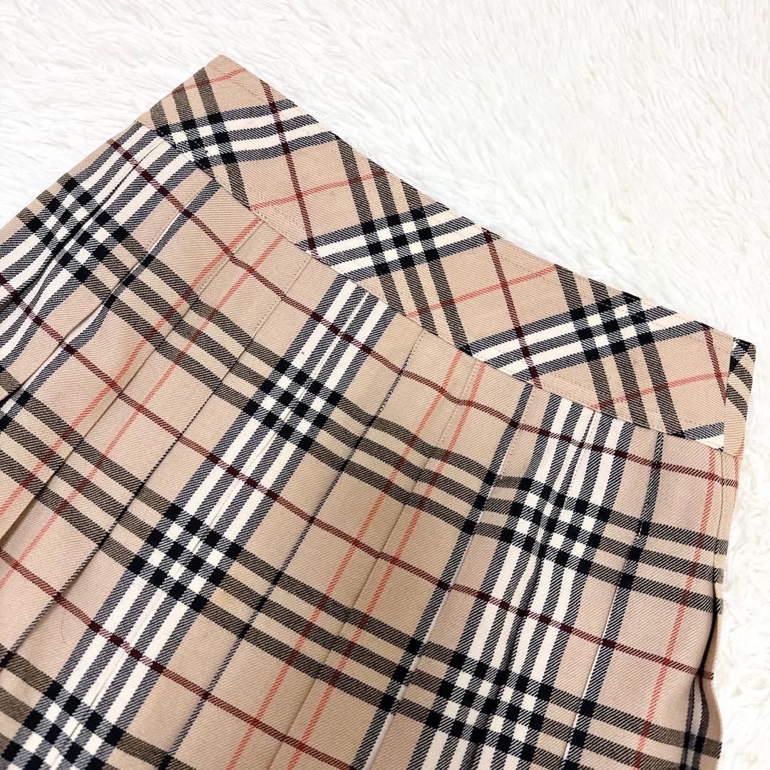 バーバリーブルーレーベル プリーツ　巻きスカート ノバチェック 革ベルト　36