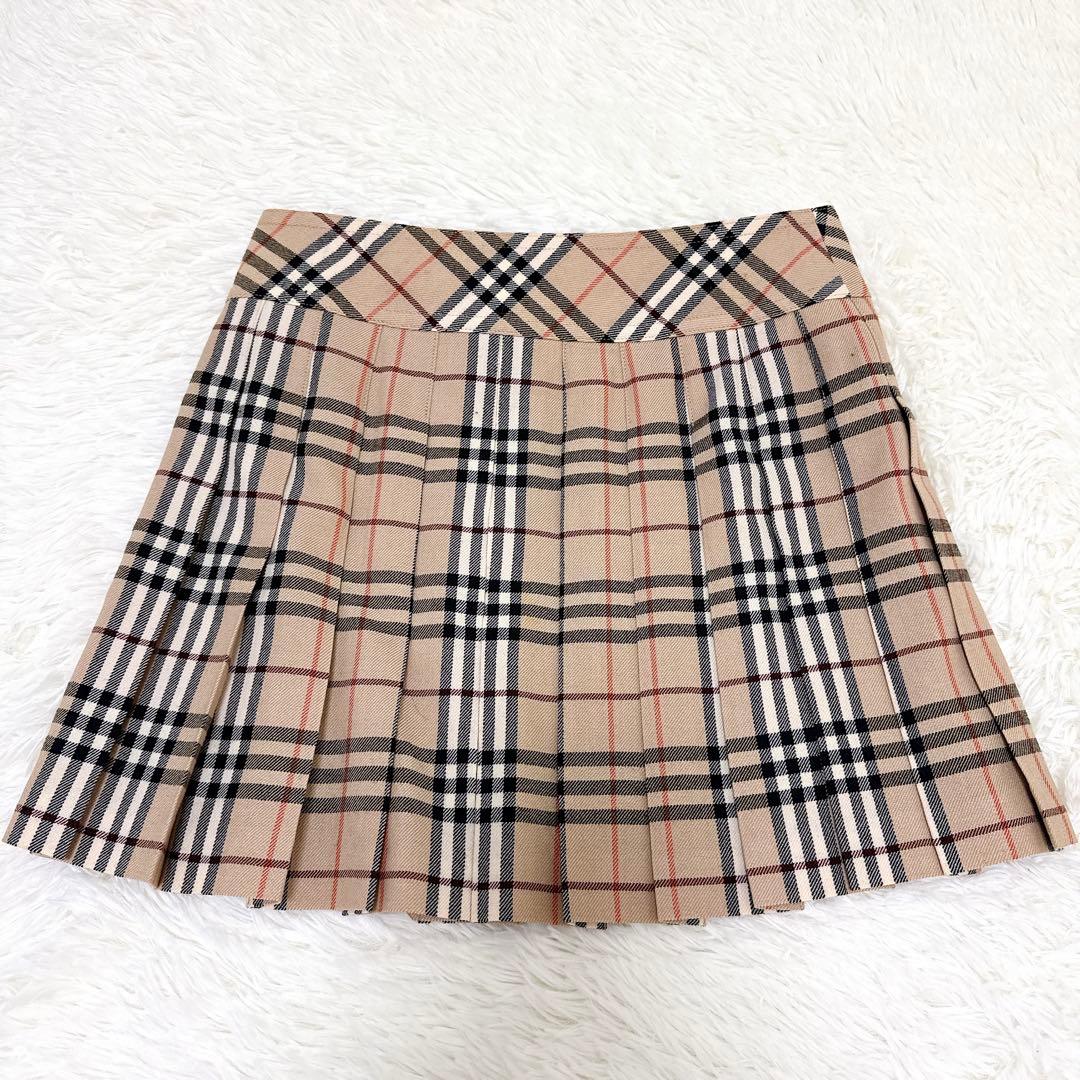 バーバリーブルーレーベル プリーツ　巻きスカート ノバチェック 革ベルト　36