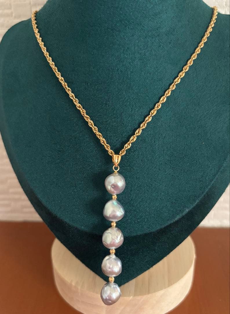 未使用 K18YG アコヤ真珠 マルチカラーバロック ペンダントトップ GSTV