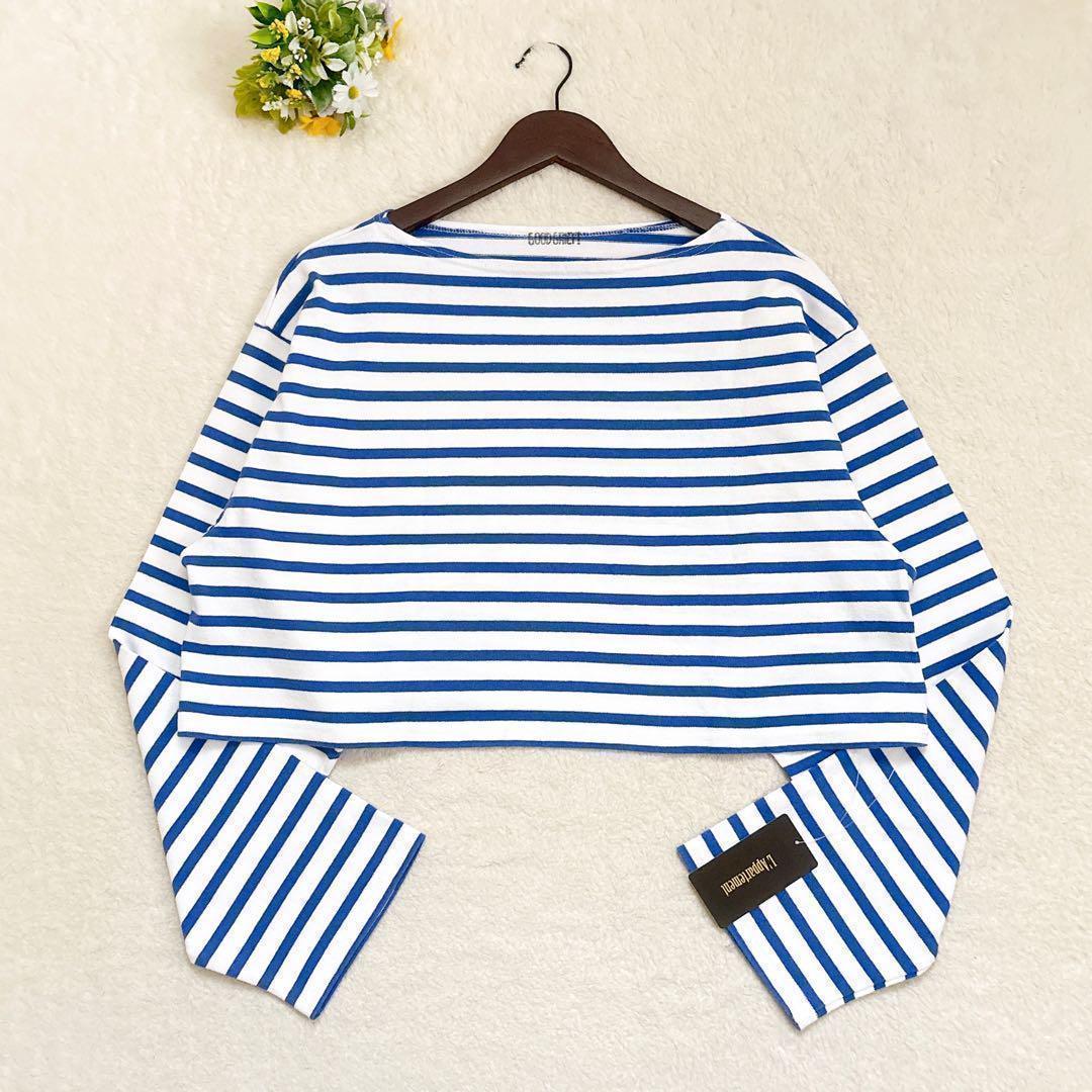 《新品》グッドグリーフ SHORT BORDER TOP 長袖 ブルー 白 F