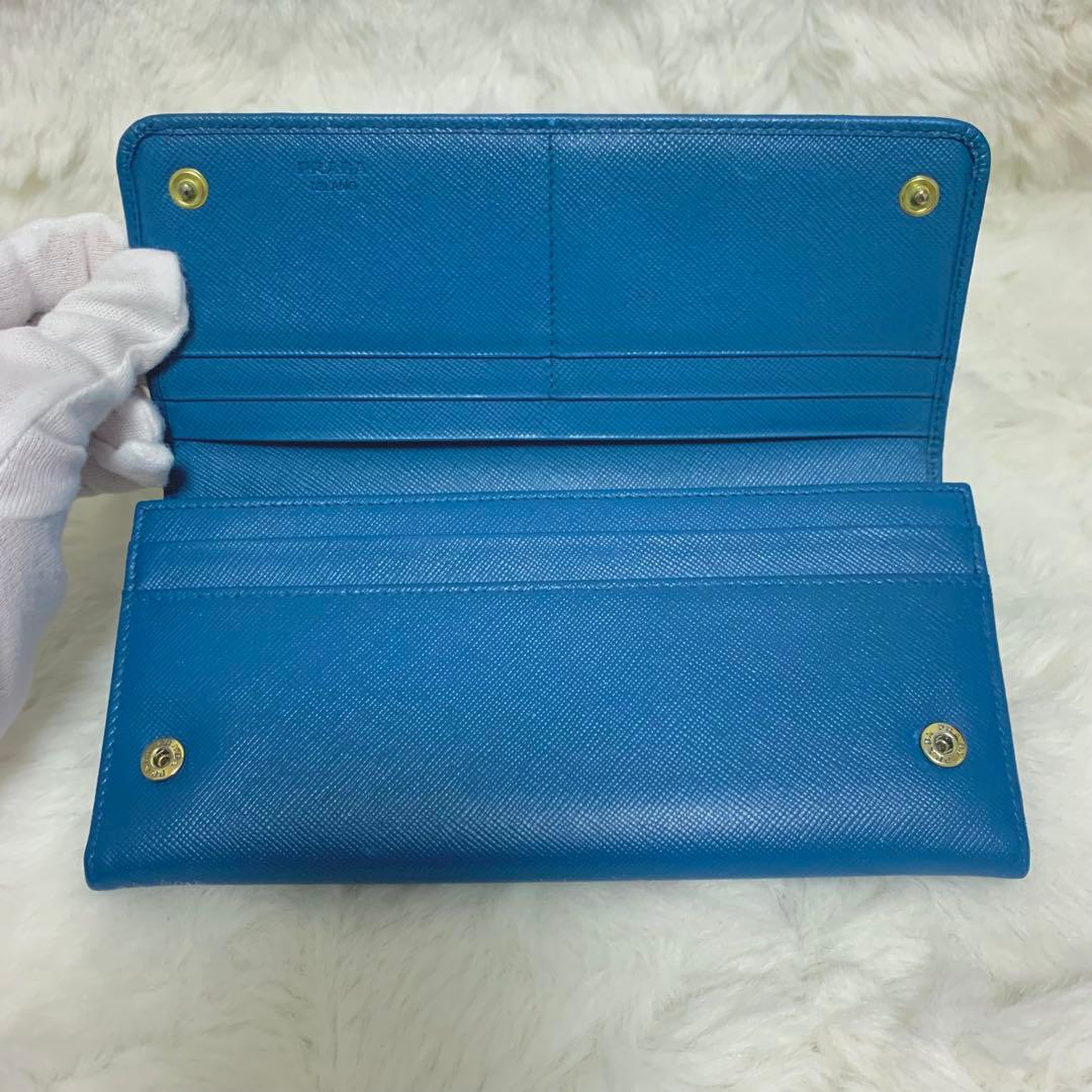 美品！PRADA サフィアーノ　メタルロゴ　ブルー系　レディース　長財布
