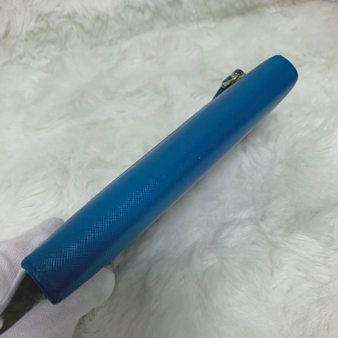 美品！PRADA サフィアーノ　メタルロゴ　ブルー系　レディース　長財布