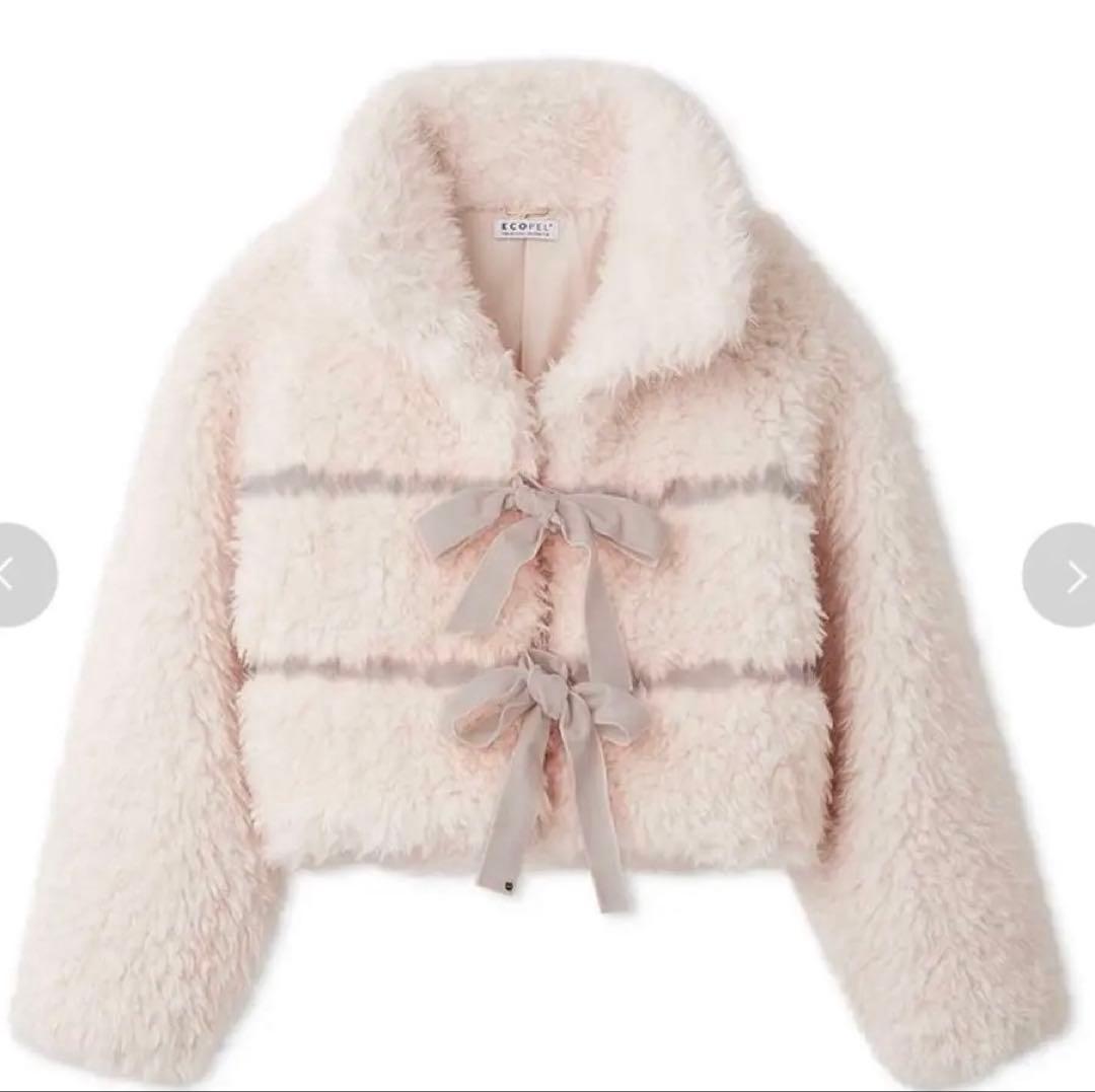 SNIDEL リボンボアショートコート ピンク