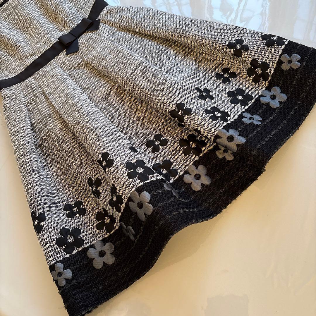 エムズグレイシー　袖ニットウエストグログランリボンお花柄モチーフワンピース 38