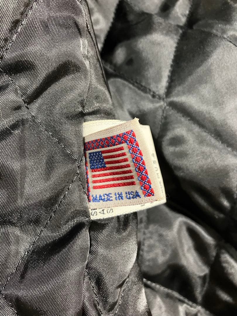 スタジャン ネイビー/ホワイト レザー袖