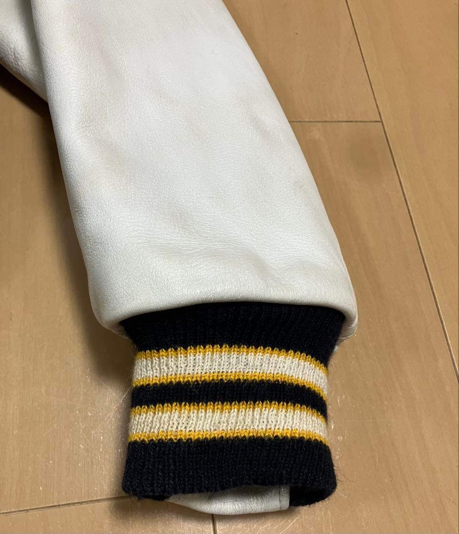 スタジャン ネイビー/ホワイト レザー袖