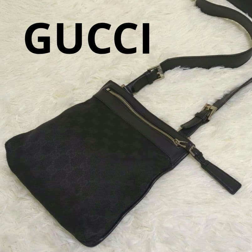 GUCCI GG柄 キャンバス レザー ショルダーバッグ 黒
