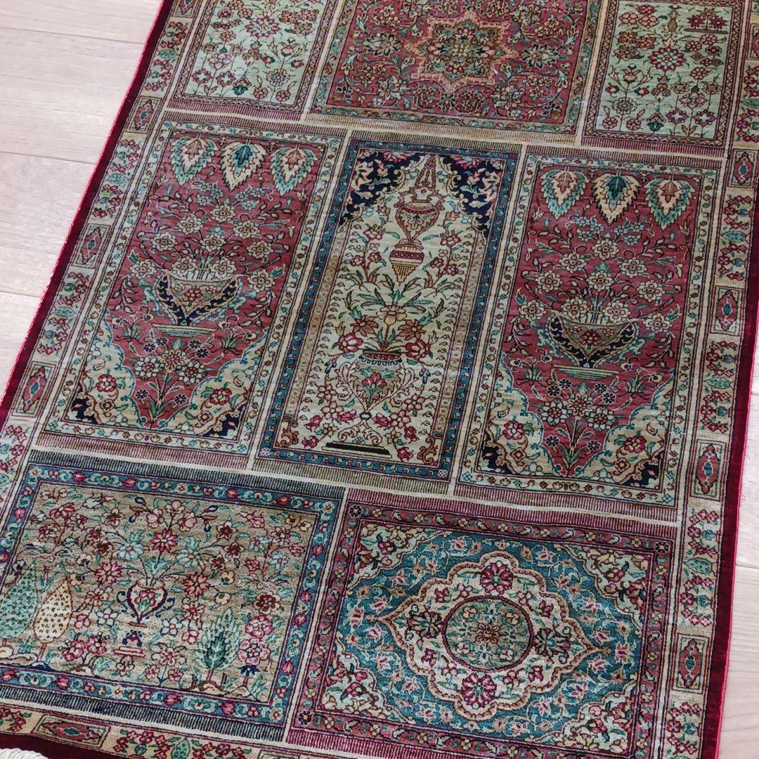 Y2691 ペルシャ絨毯 クム産 シルク100% 手織り100万ノット 工房