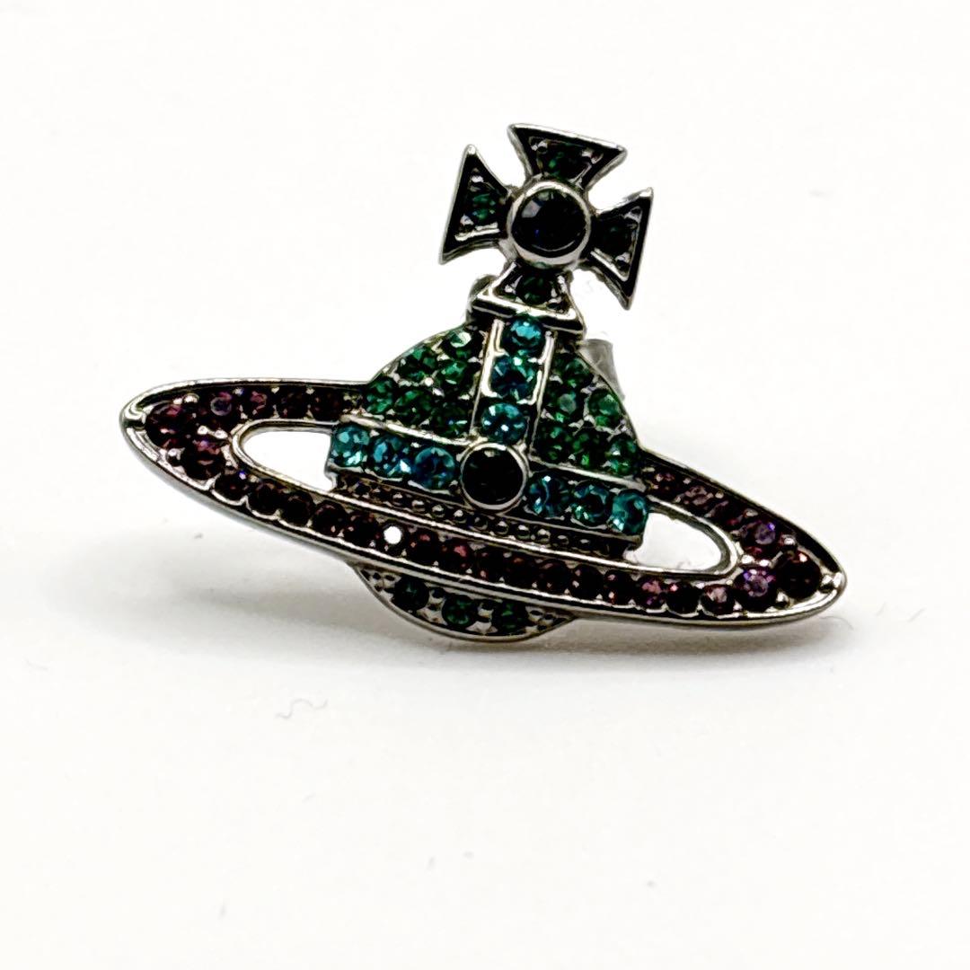 ヴィヴィアンウエストウッド　オーブラインストーンピアス 片耳　グリーンピンク