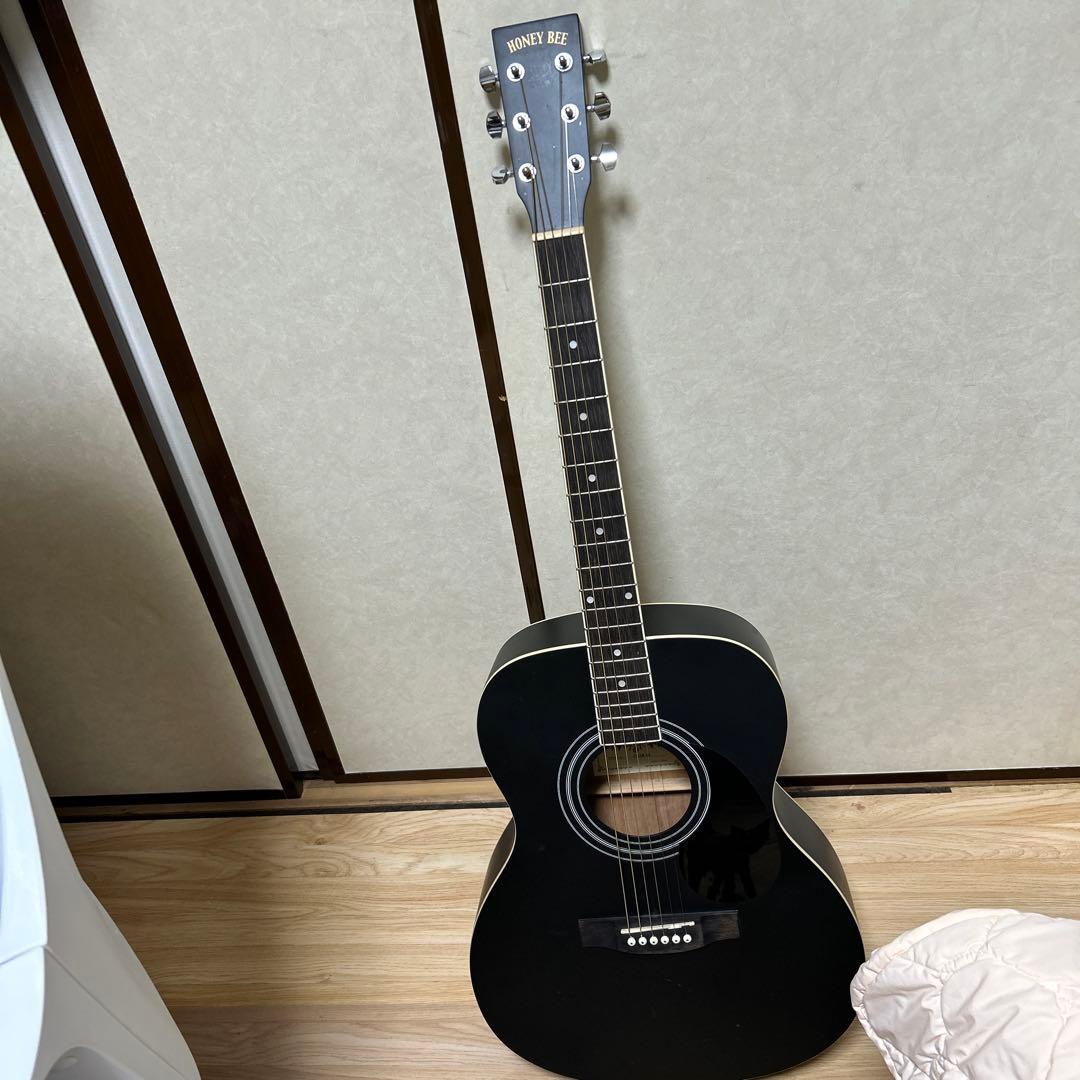 honey bee アコースティックギター 黒　ブラック　ケース付き　アコギ